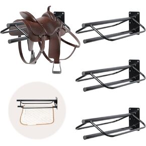 lukar 4PCS Wall Mounted Saddle Rack with Pad Bar, Horse Saddle Pad Rack Heavy Duty Saddle Rack Stand Horse Tack Storage for English Western Saddles,Blanket,Pad in Kuwait