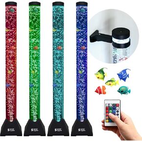 Special Supplies Aquarium Sensory Fish Bubble Light Tube with 16 LED Color Changing Nightlight Effect, Remote Control, and 5 Fishes, Colorful Floor Standing Lamp for Kids and Adults (4 feet)