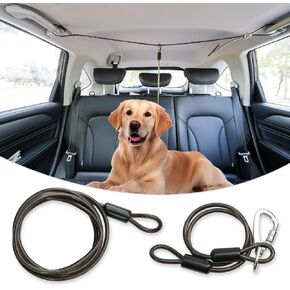 Dog Car Leash, Dog Seat Belt for Car Made of Coated Wire Rope, Chew Proof Dog Car Harness,Dog Tether for Car Back Seat Leash Great for Travel, Heavy Duty Metal Cable Lead, Black