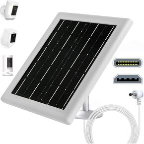Solar Panel for Ring Camera, 5V 5W Outdoor Solar Battery Charger for Ring Spotlight Camera, Ring Stick Up Camera with IP65 Waterproof, 16.4ft Cable, 360° Adjustable Bracket (White,1 Pack)