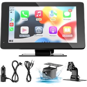 Wireless Car Stereo Compatable with Apple CarPlay, Android Auto, 7" HD Bluetooth CarPlay Touch Screen with Backup Camera, Car Audio Receivers with Voice Control, Mirror Link, Bluetooth, GPS Navigation
