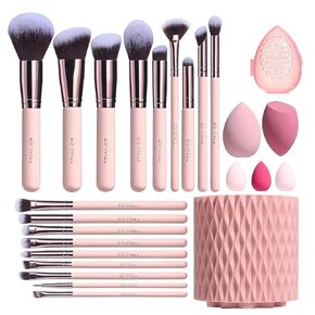 BS-MALL Makeup Brushes Premium Synthetic Foundation Powder Concealers Eye Shadows 18 Pcs Brush Set with 5 sponge & Holder Sponge Case