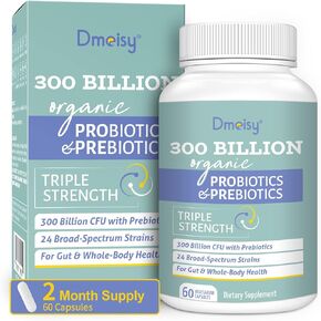 Probiotics for Women and Men 300 Billion CFU 24 Strains Probiotics with 15 Organic Herbs Prebiotics Blend Shelf Stable Probiotic Supplement for Digestive Immune & Whole-Body Health 120 Capsules