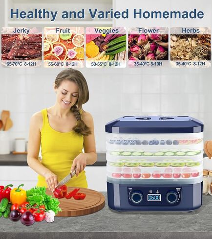 آلة تجفيف الطعام، مجفف للأغذية والمتشنج مع درجة حرارة قابلة للتعديل (95-158 درجة فهرنهايت) ومؤقت 48 ساعة، مجفف طعام رقمي مع 5 صواني، مجفف طعام كهربائي للحوم ومكافآت الحيوانات الأليفة والأعشاب in Kuwait