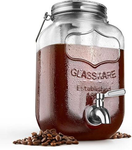 Cold Brew Mason Jar (128 oz) Iced Coffee Cold Brew Pitcher Home, 1 Gallon Cold Brew Coffee Maker for Brewing Ice Coffee and Tea, Cold Brew Glass Pitcher with Filter, Large Cold Brew Maker (Silver) in Kuwait