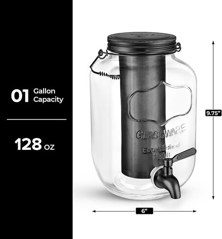 Cold Brew Mason Jar (128 oz) Iced Coffee Cold Brew Pitcher Home, 1 Gallon Cold Brew Coffee Maker for Brewing Ice Coffee and Tea, Cold Brew Glass Pitcher with Filter, Large Cold Brew Maker (Silver) in Kuwait