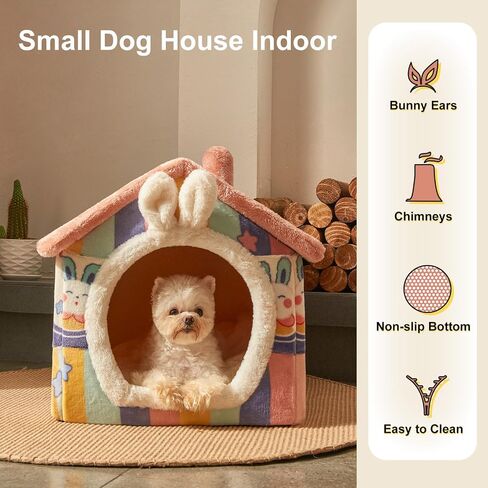 Jiupety Cute Small Dog House Indoor, Foldable Dog House Kennel Bed Mat with Cushion, L Size Dog Tent Up to 31 lbs Dog, Dog Cave Bed with Non-Slip Bottom, Grey in Saudi Arabia