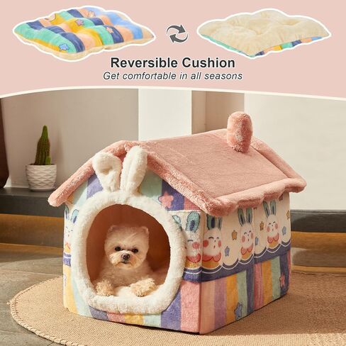Jiupety Cute Small Dog House Indoor, Foldable Dog House Kennel Bed Mat with Cushion, L Size Dog Tent Up to 31 lbs Dog, Dog Cave Bed with Non-Slip Bottom, Grey in Saudi Arabia