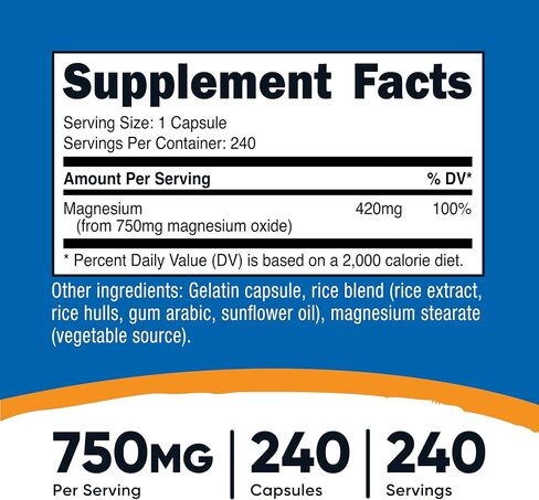 Nutricost Magnesium Oxide 750mg, 240 Capsules (2 Bottles) in Saudi Arabia