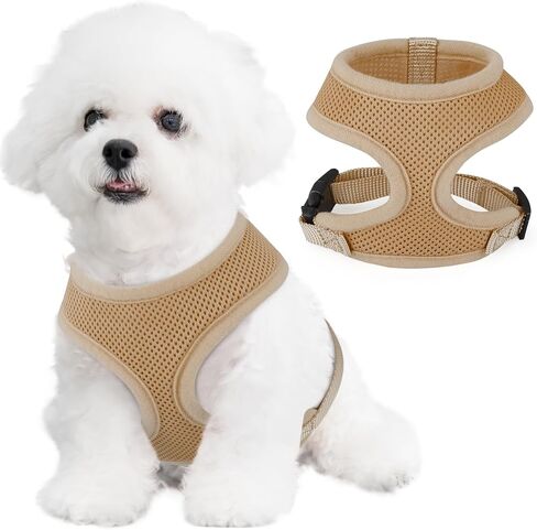 Magshion Soft Dog Vest Harness Pet Mesh Padded Harnesses for Small Dogs, Adjustable and Comfortable for Easy Walking - Light Brown, S in Kuwait
