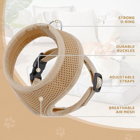 Magshion Soft Dog Vest Harness Pet Mesh Padded Harnesses for Small Dogs, Adjustable and Comfortable for Easy Walking - Light Brown, S in Kuwait