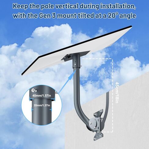 Starlink Mount for Gen 3, Adjustable 18-Inch Wall/Roof Mount Compatible with V3 Starlink Standard Dish, Starlink Mounting Kit with Gen 3 Pipe Adapter for Starlink Internet Kit Satellite in Saudi Arabia