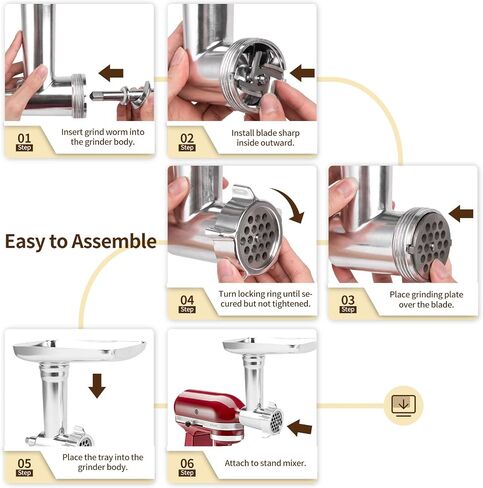 ملحق مطحنة اللحوم لخلاط حامل KitchenAid، ملحق مطحنة لحوم الطعام المعدني، ملحق خلاط مثالي لخلاطات KitchenAid، 3 أنابيب لحشو السجق، فضي in Saudi Arabia