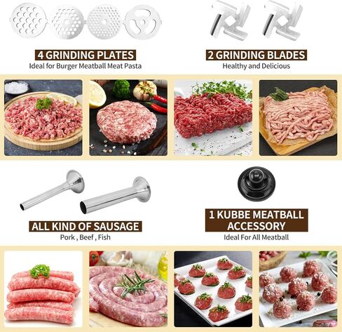 ملحق مطحنة اللحوم لخلاط حامل KitchenAid، ملحق مطحنة لحوم الطعام المعدني، ملحق خلاط مثالي لخلاطات KitchenAid، 3 أنابيب لحشو السجق، فضي in Saudi Arabia