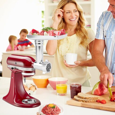 ملحق مطحنة اللحوم لخلاط حامل KitchenAid، ملحق مطحنة لحوم الطعام المعدني، ملحق خلاط مثالي لخلاطات KitchenAid، 3 أنابيب لحشو السجق، فضي in Saudi Arabia