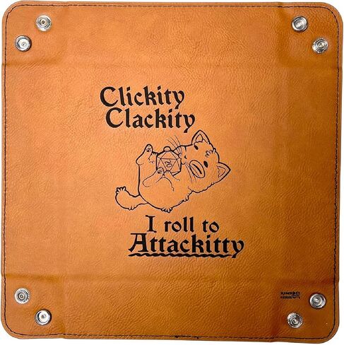 Clickity Clackity Attackitty Cat Dice Tray DnD, Vegan Leather, Gift, Made by LaserTavern (Black/Silver) in Saudi Arabia
