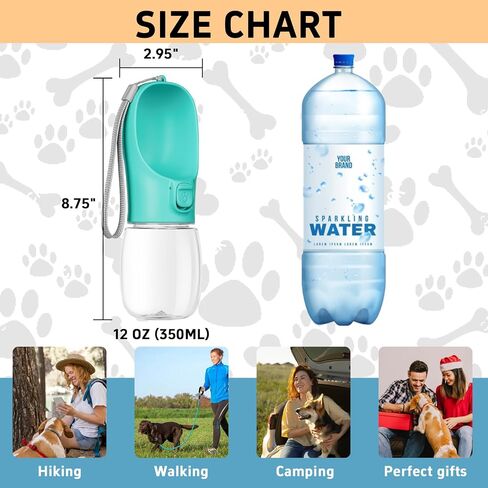 Portable Dog Water Bottle, Travel Water Bottle for Dogs, Pet Leak Proof Bottle, Convenient Dog Travel Water Bottle with Bowl,Dog Accessories for Walking Hiking and Camping (Blue, 12oz) in Saudi Arabia