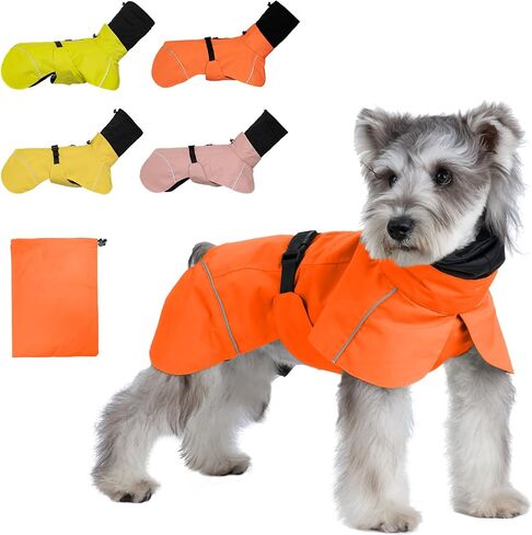 Dog Raincoat, Waterproof Dog Rain Jacket with Calming Hood, Adjustable Lightweight Dog Rain Coat with Zipper Leash Hole and Reflective Strip for Small Medium Dogs Puppies(Yellow, XL) in Saudi Arabia