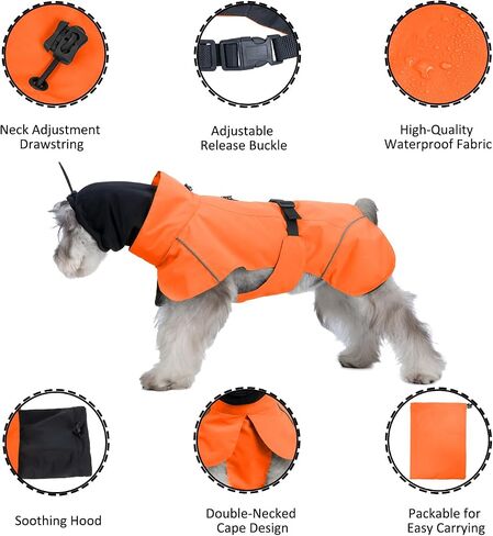 Dog Raincoat, Waterproof Dog Rain Jacket with Calming Hood, Adjustable Lightweight Dog Rain Coat with Zipper Leash Hole and Reflective Strip for Small Medium Dogs Puppies(Yellow, XL) in Saudi Arabia