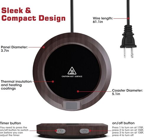Coffee Mug Warmer for Desk -Auto Shut Off, 3 Heat Settings, Keep Your Coffee Warm for Office Hours, Perfect Coffee Lovers Gift Idea with 12-Hour-Timer, LED Light and Temperature Control (Black) in Saudi Arabia