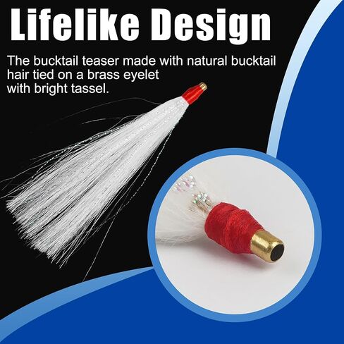 Fishing Teaser Lure Bucktail Teasers Saltwater Fishing Lures Flounder Rig Sliding Tube Fishing Bucktail Teaser Tail Trolling Skirt Lure for Cod Flounder Seabass in Kuwait