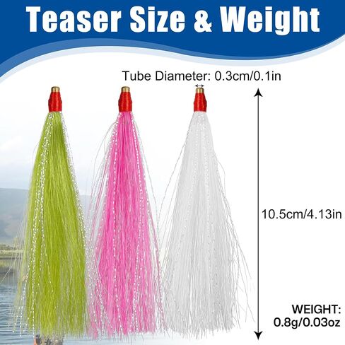 Fishing Teaser Lure Bucktail Teasers Saltwater Fishing Lures Flounder Rig Sliding Tube Fishing Bucktail Teaser Tail Trolling Skirt Lure for Cod Flounder Seabass in Kuwait