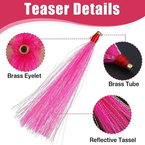 Fishing Teaser Lure Bucktail Teasers Saltwater Fishing Lures Flounder Rig Sliding Tube Fishing Bucktail Teaser Tail Trolling Skirt Lure for Cod Flounder Seabass in Kuwait