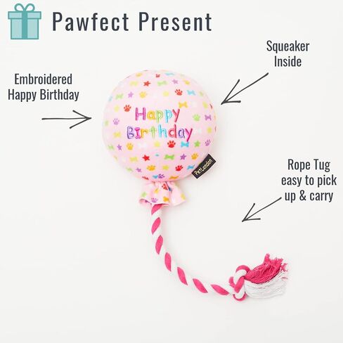 PET LONDON Birthday Pink Balloon Dog Toy - Celebrate Dog's Happy Birthday - Plush Colourful Rainbow Confetti Pattern Dog Party Gift-Perfect Pup Special Day Present-UK Designer Brand-Bday or Adoption in Saudi Arabia