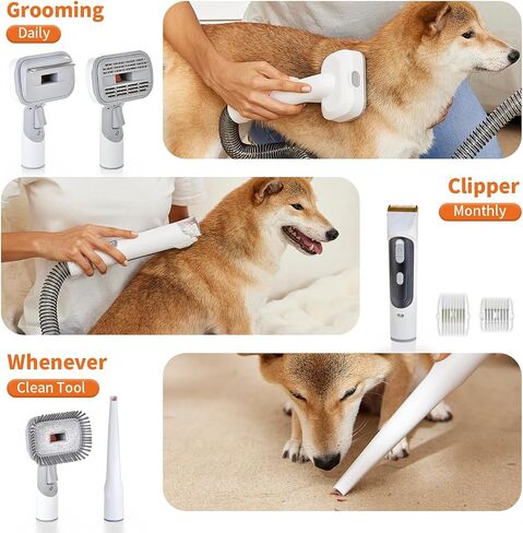 Dog Grooming Kit, Dog Grooming Clippers, Pet Grooming Vacuum with 5 Pet Grooming Tools for Shedding Pet Hair, 11000Pa Suction, 2L Capacity, Low Noise Pet Hair Vacuum Groomer for Dog Cleaning in Saudi Arabia