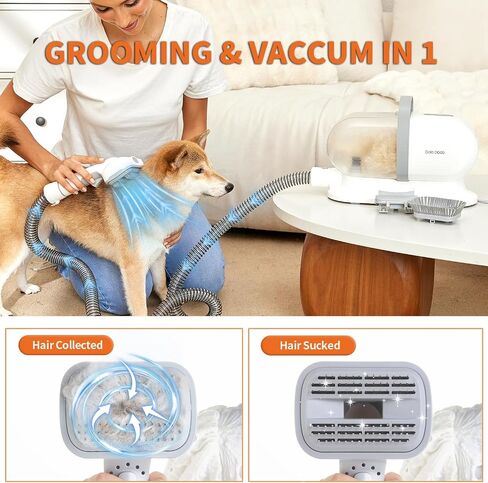 Dog Grooming Kit, Dog Grooming Clippers, Pet Grooming Vacuum with 5 Pet Grooming Tools for Shedding Pet Hair, 11000Pa Suction, 2L Capacity, Low Noise Pet Hair Vacuum Groomer for Dog Cleaning in Saudi Arabia