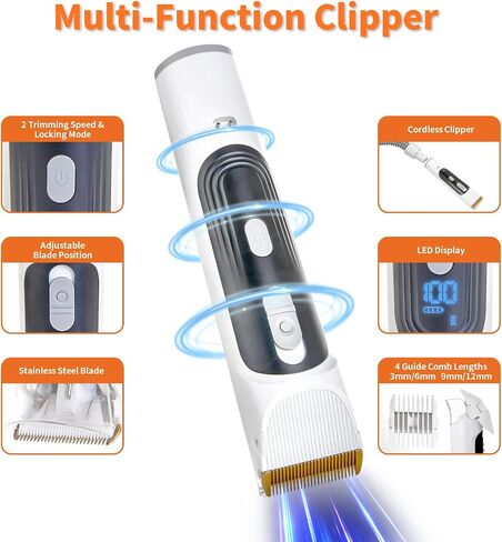 Dog Grooming Kit, Dog Grooming Clippers, Pet Grooming Vacuum with 5 Pet Grooming Tools for Shedding Pet Hair, 11000Pa Suction, 2L Capacity, Low Noise Pet Hair Vacuum Groomer for Dog Cleaning in Saudi Arabia