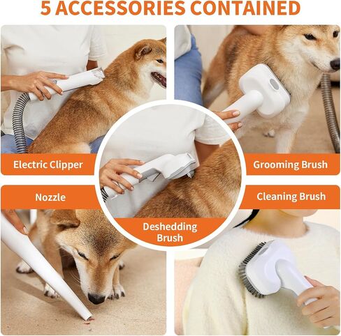Dog Grooming Kit, Dog Grooming Clippers, Pet Grooming Vacuum with 5 Pet Grooming Tools for Shedding Pet Hair, 11000Pa Suction, 2L Capacity, Low Noise Pet Hair Vacuum Groomer for Dog Cleaning in Saudi Arabia