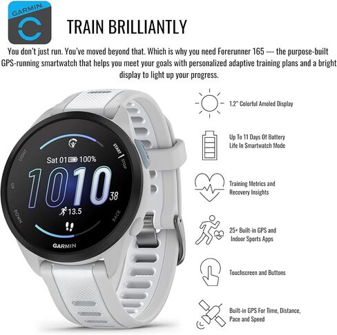 ساعة ذكية للجري Garmin Forerunner 165 GPS (رمادي ضبابي وأبيض) مع حامل شاحن وكابل شحن وطبقة حماية للشاشة من الزجاج المقوى 9H Fenix ​​7S (عبوة من 3 قطع) (3 قطع) in Saudi Arabia