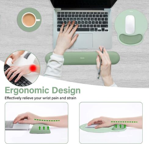 MOSISO Wrist Rest Support for Mouse Pad&Keyboard Set, Antique Green | Circle Curved Ergonomic Mousepad Non-Slip Base Home/Office Pain Relief&Easy Typing Pad with Soft Cloth&Silicone Lining in Saudi Arabia