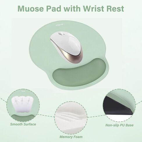 MOSISO Wrist Rest Support for Mouse Pad&Keyboard Set, Antique Green | Circle Curved Ergonomic Mousepad Non-Slip Base Home/Office Pain Relief&Easy Typing Pad with Soft Cloth&Silicone Lining in Saudi Arabia