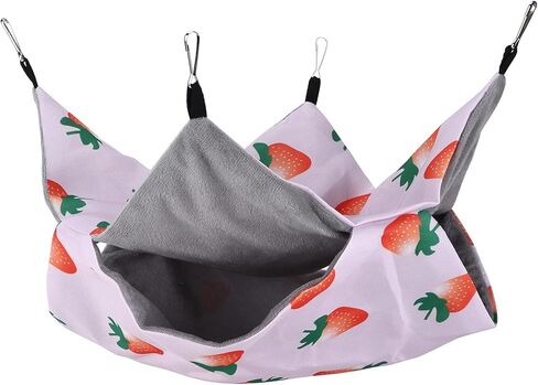 سرير معلق صغير للحيوانات الأليفة، سرير أرجوحة من مادة القماش عالي الكثافة سهل التنظيف للحيوانات (رمز S، فراولة) in Kuwait