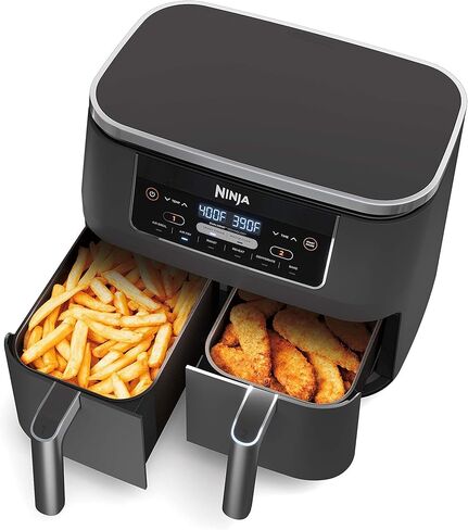Ninja DZ201 Foodi 6-in-1 2-Basket Air Fryer with DualZone Technology, 8-Quart Capacity, and a Dark Grey Stainless Finish (Dark Grey Stainless) (Renewed) in Saudi Arabia