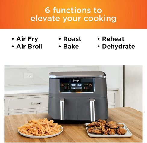 Ninja DZ201 Foodi 6-in-1 2-Basket Air Fryer with DualZone Technology, 8-Quart Capacity, and a Dark Grey Stainless Finish (Dark Grey Stainless) (Renewed) in Saudi Arabia