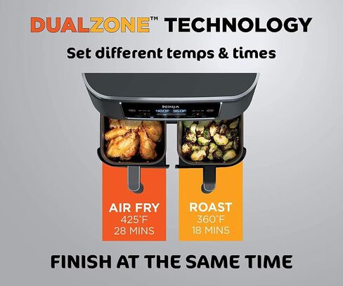 Ninja DZ201 Foodi 6-in-1 2-Basket Air Fryer with DualZone Technology, 8-Quart Capacity, and a Dark Grey Stainless Finish (Dark Grey Stainless) (Renewed) in Saudi Arabia
