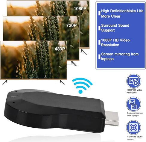 محول عرض لاسلكي HDMI 4K - واي فاي 1080 بكسل جهاز استقبال النسخ المتطابق لشاشة الهاتف المحمول دونجل إلى جهاز استقبال التلفزيون/جهاز العرض يدعم نظام التشغيل Windows Mac iOS Android in Kuwait