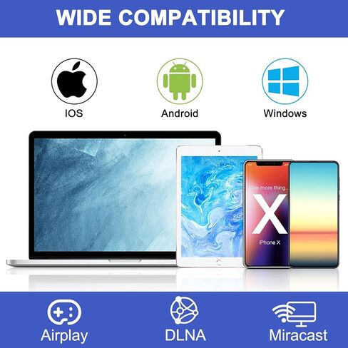 محول عرض لاسلكي HDMI 4K - واي فاي 1080 بكسل جهاز استقبال النسخ المتطابق لشاشة الهاتف المحمول دونجل إلى جهاز استقبال التلفزيون/جهاز العرض يدعم نظام التشغيل Windows Mac iOS Android in Kuwait
