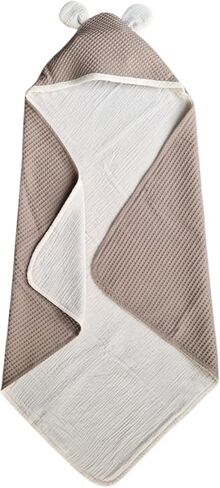 IKIGAIN Muslin Baby Towels with Hood - Soft, Absorbent, and Thick Muslin Hooded Baby Towels | 100% Organic Cotton Baby Bath Towels | Two Layer Baby Towel with Hood | Easy to Wash and Quick-Drying in Saudi Arabia