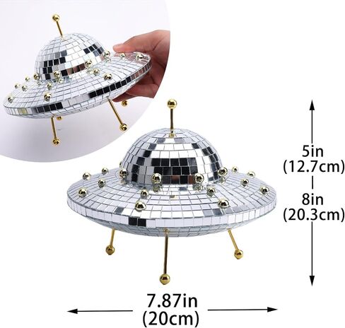 ديكورات مرآة كرة ديسكو UFO - سفينة فضاء ديسكو فضية مقاس 8 بوصة للمنزل، والحفلات، وديكور الحديقة - ديكور عتيق عاكس للطاولة، والمكتب، وغرفة الموسيقى - هدية مصنوعة يدويًا in Kuwait