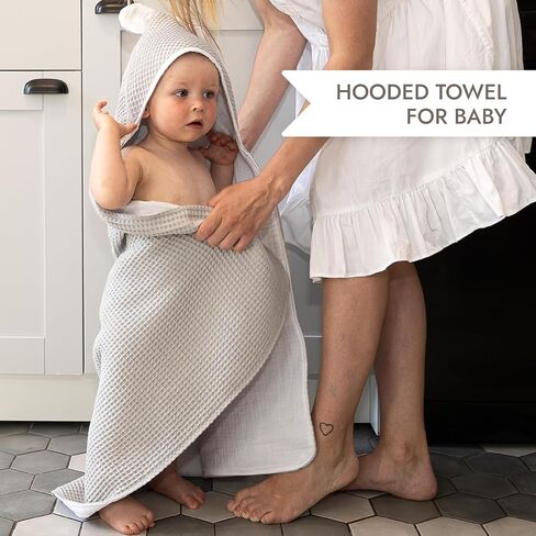 IKIGAIN Muslin Baby Towels with Hood - Soft, Absorbent, and Thick Muslin Hooded Baby Towels | 100% Organic Cotton Baby Bath Towels | Two Layer Baby Towel with Hood | Easy to Wash and Quick-Drying in Saudi Arabia