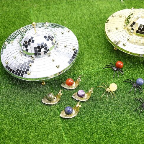 ديكورات مرآة كرة ديسكو UFO - سفينة فضاء ديسكو فضية مقاس 8 بوصة للمنزل، والحفلات، وديكور الحديقة - ديكور عتيق عاكس للطاولة، والمكتب، وغرفة الموسيقى - هدية مصنوعة يدويًا in Kuwait