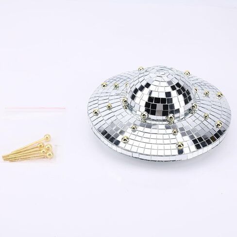 ديكورات مرآة كرة ديسكو UFO - سفينة فضاء ديسكو فضية مقاس 8 بوصة للمنزل، والحفلات، وديكور الحديقة - ديكور عتيق عاكس للطاولة، والمكتب، وغرفة الموسيقى - هدية مصنوعة يدويًا in Kuwait