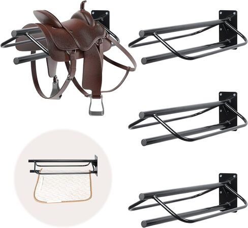 lukar 4PCS Wall Mounted Saddle Rack with Pad Bar, Horse Saddle Pad Rack Heavy Duty Saddle Rack Stand Horse Tack Storage for English Western Saddles,Blanket,Pad in Kuwait