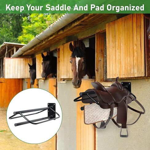 lukar 4PCS Wall Mounted Saddle Rack with Pad Bar, Horse Saddle Pad Rack Heavy Duty Saddle Rack Stand Horse Tack Storage for English Western Saddles,Blanket,Pad in Kuwait