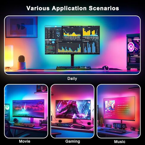 BASON LIGHTING USB Monitor Backlight for 27 inch PC, LED Strip for Monitors, Gaming Monitor Lights, RGB-IC Screen Lights Sync Color LED Strip for Desk Setup Lighting, Music Snyc, Software Control. in Saudi Arabia