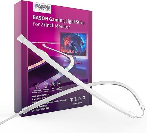 BASON LIGHTING USB Monitor Backlight for 27 inch PC, LED Strip for Monitors, Gaming Monitor Lights, RGB-IC Screen Lights Sync Color LED Strip for Desk Setup Lighting, Music Snyc, Software Control. in Saudi Arabia